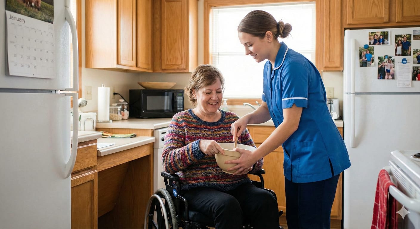 NDIS support worker assisting participant with disability